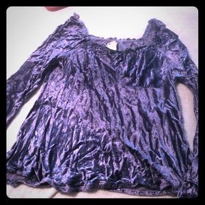 Stretch Crinkle Blue Velvet top
